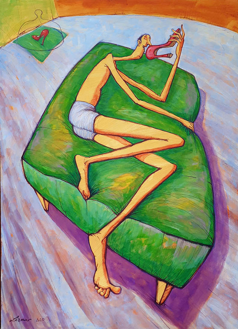 Fetišista, akryl + olej na desce 70 x 90 cm