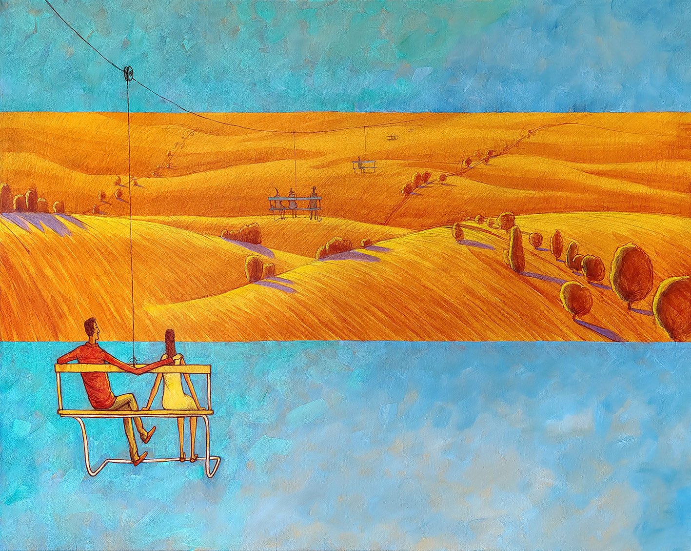 Lanovka, akryl + olej na plátně 100 x 80 cm